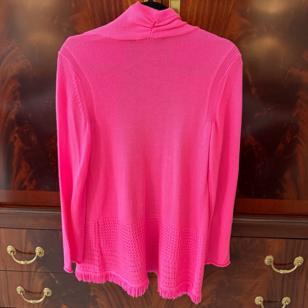 Lilly Pulitzer Noble Fringe Cardigan Deep Prosecco Pink - Picture 4 of 17